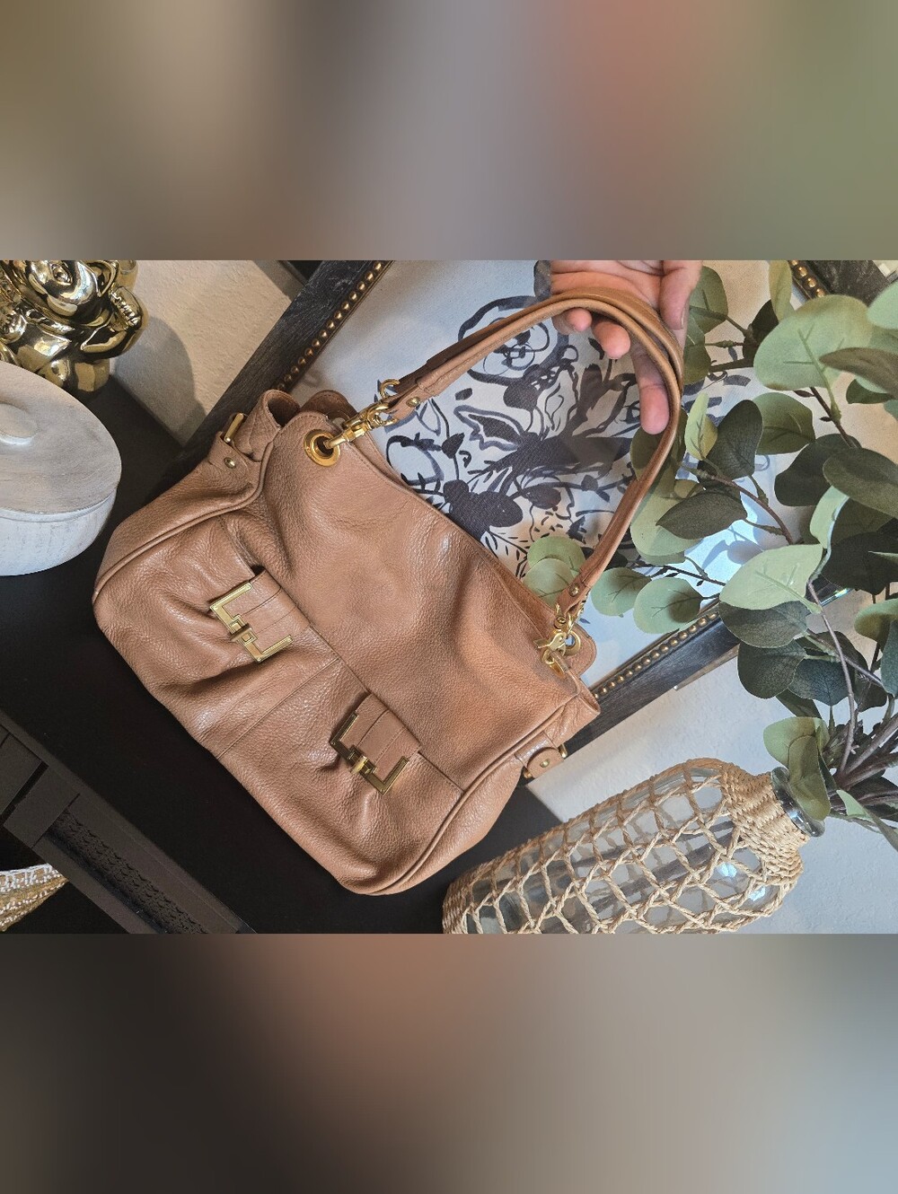 Brahmin Pebbled Leather Shoulder Bag in Light Tan